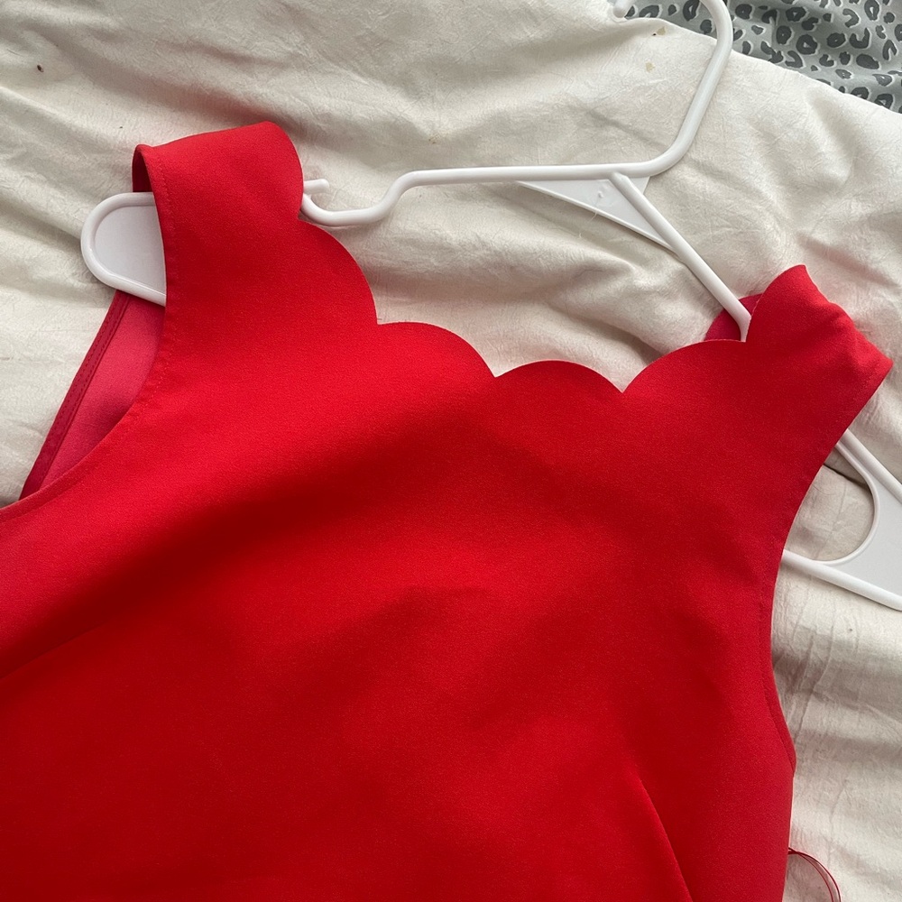 J. Crew Red Sheath Cocktail Dress with Scalloped Hem and Sleeveless Design